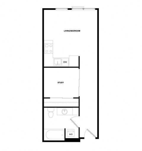Floor plan for 1 bed, 1 bath, 528 sqft